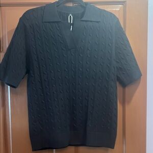 Elegant Black Cable Knit V-Neck Sweater